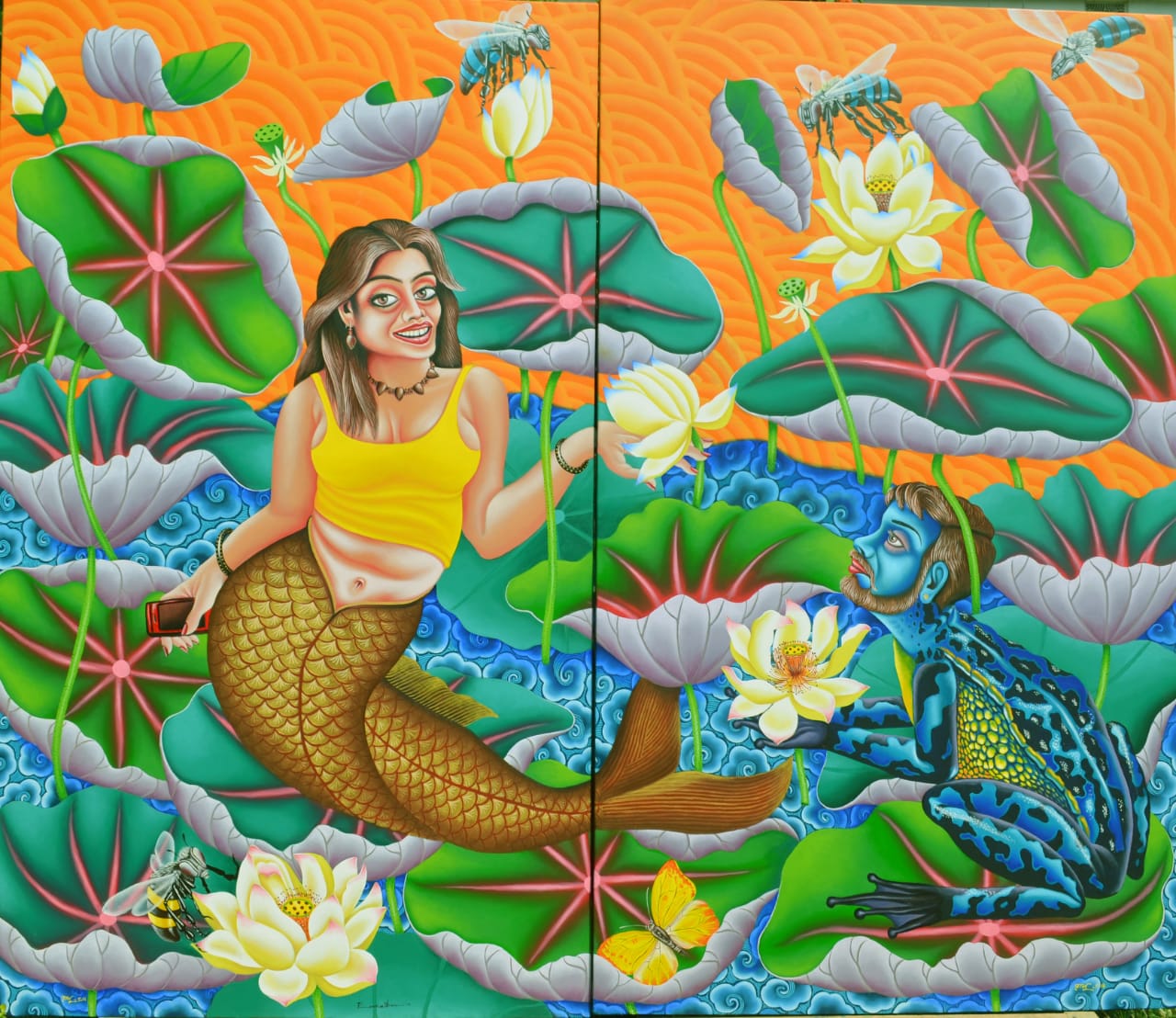 Buy Fish Queen In The Lotus Pond Painting by Ramu Das Online in India